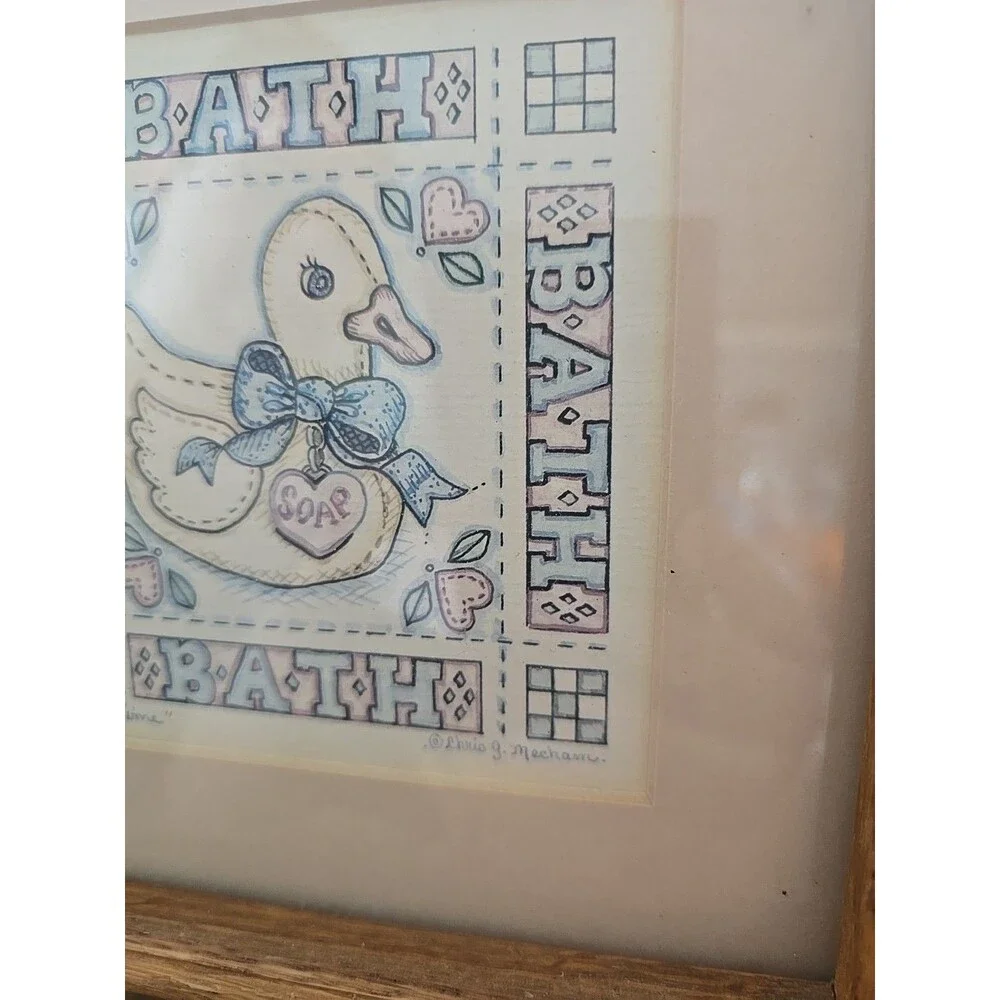 Vintage Goose Bath Time Wall Decor Cottagecore Bathroom Hanging Wood Frame